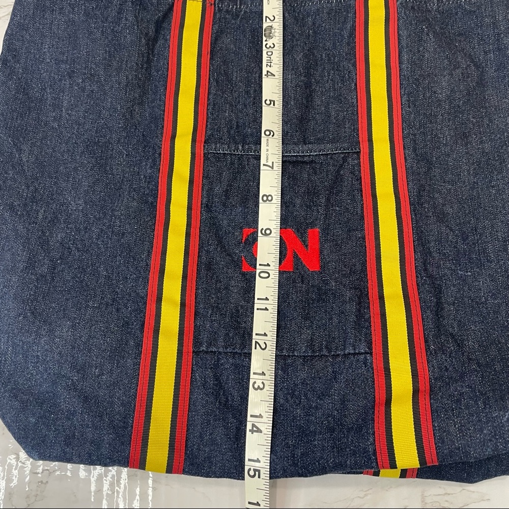 Old Navy Retro Denim Tote 70s 80s Throwback Grosgrain Ribbon Trim & Handles - Picture 12 of 15